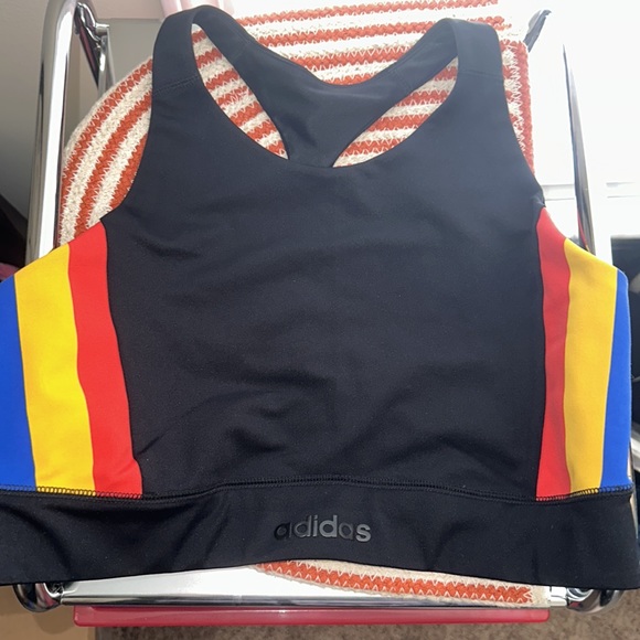 Adidas x Farm Rio Brilliant Basics Climalite Sport Racerback Stripe Bra Crop - Picture 2 of 5